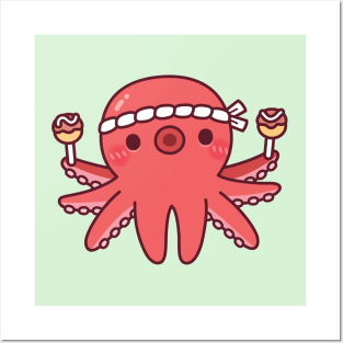 Cute Octopus With Japanese Takoyaki Posters and Art